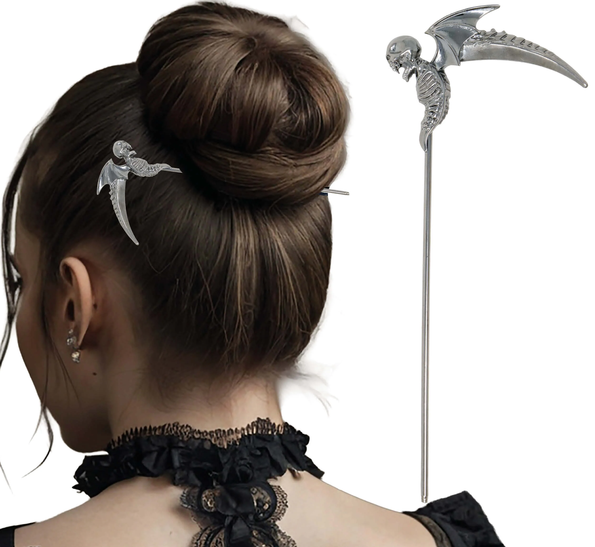Spilla metallica della falce satanica per capelli - immagine 5
