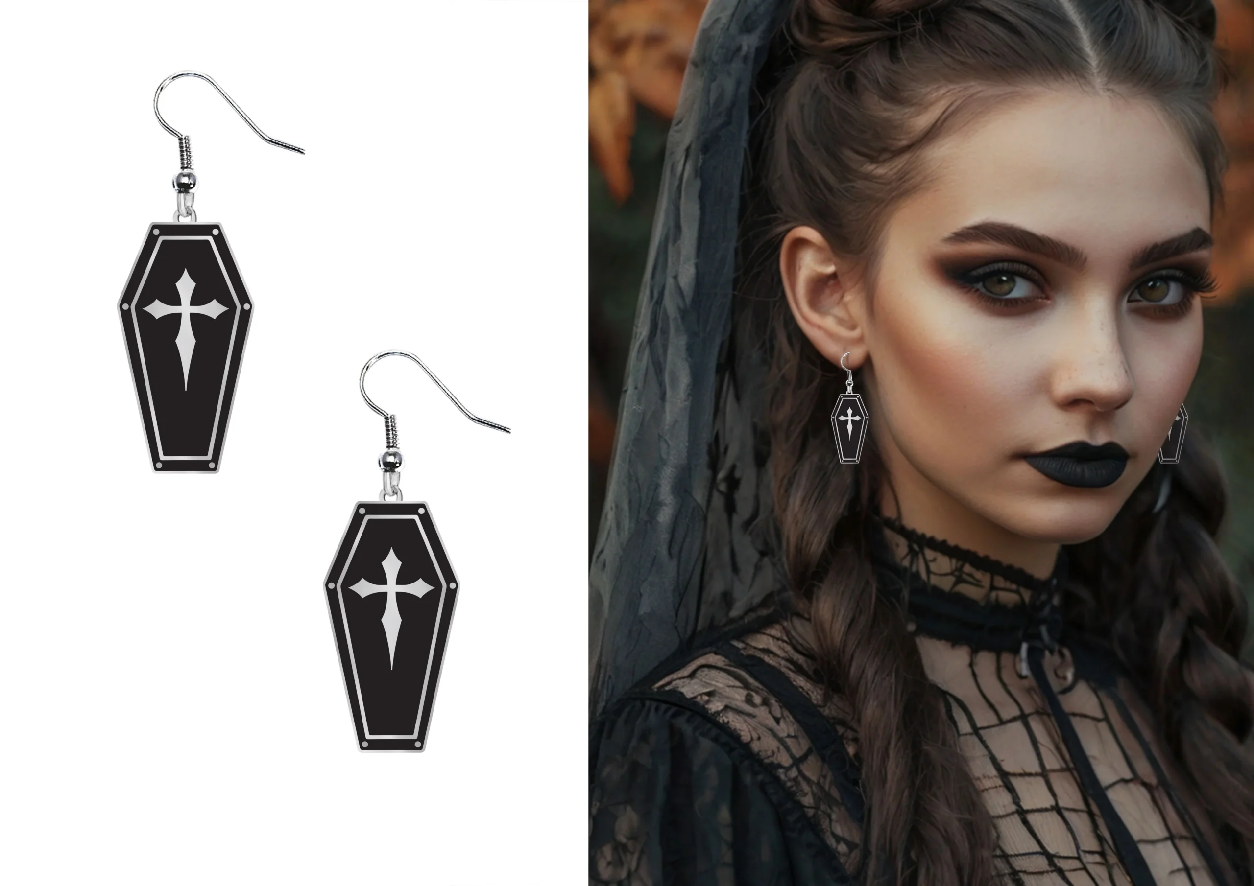 Orecchini metallici a forma di bara nera - immagine 4