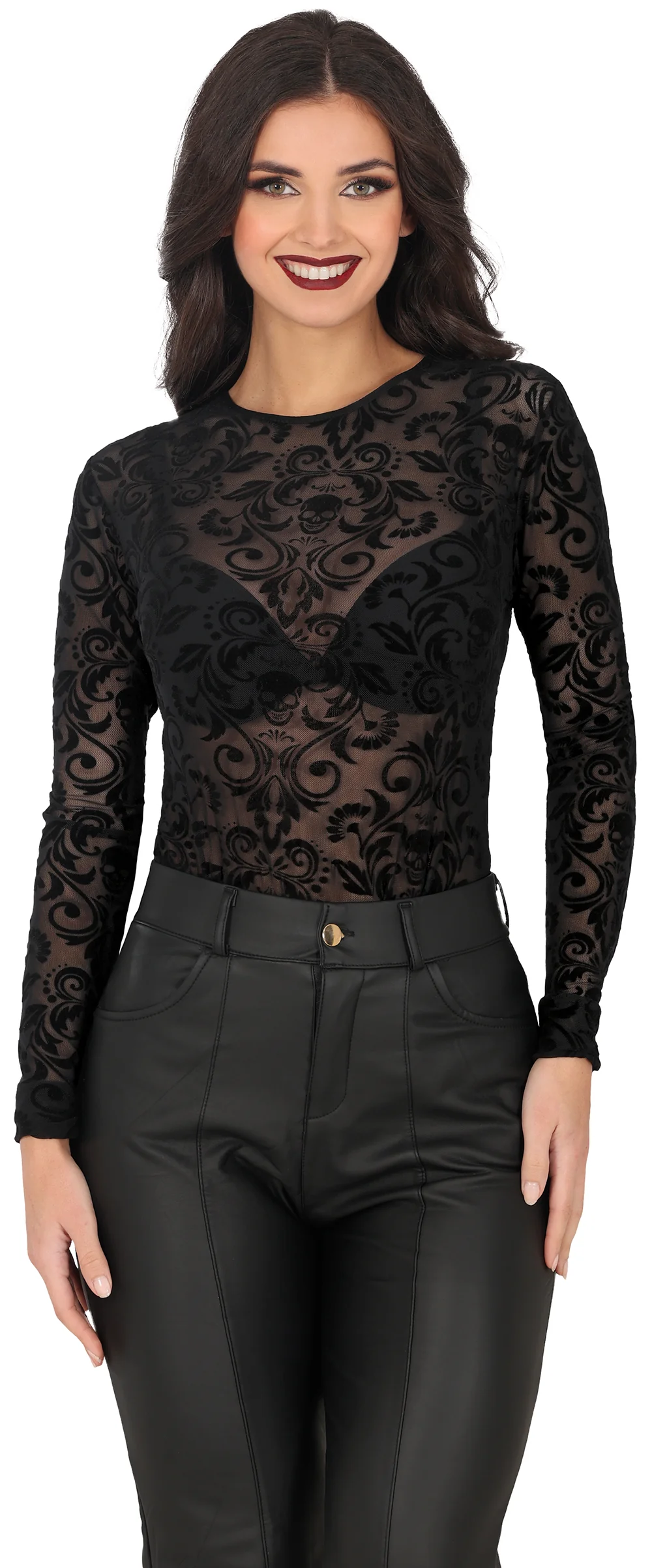 Body Calado Nero con Teschi per Donna