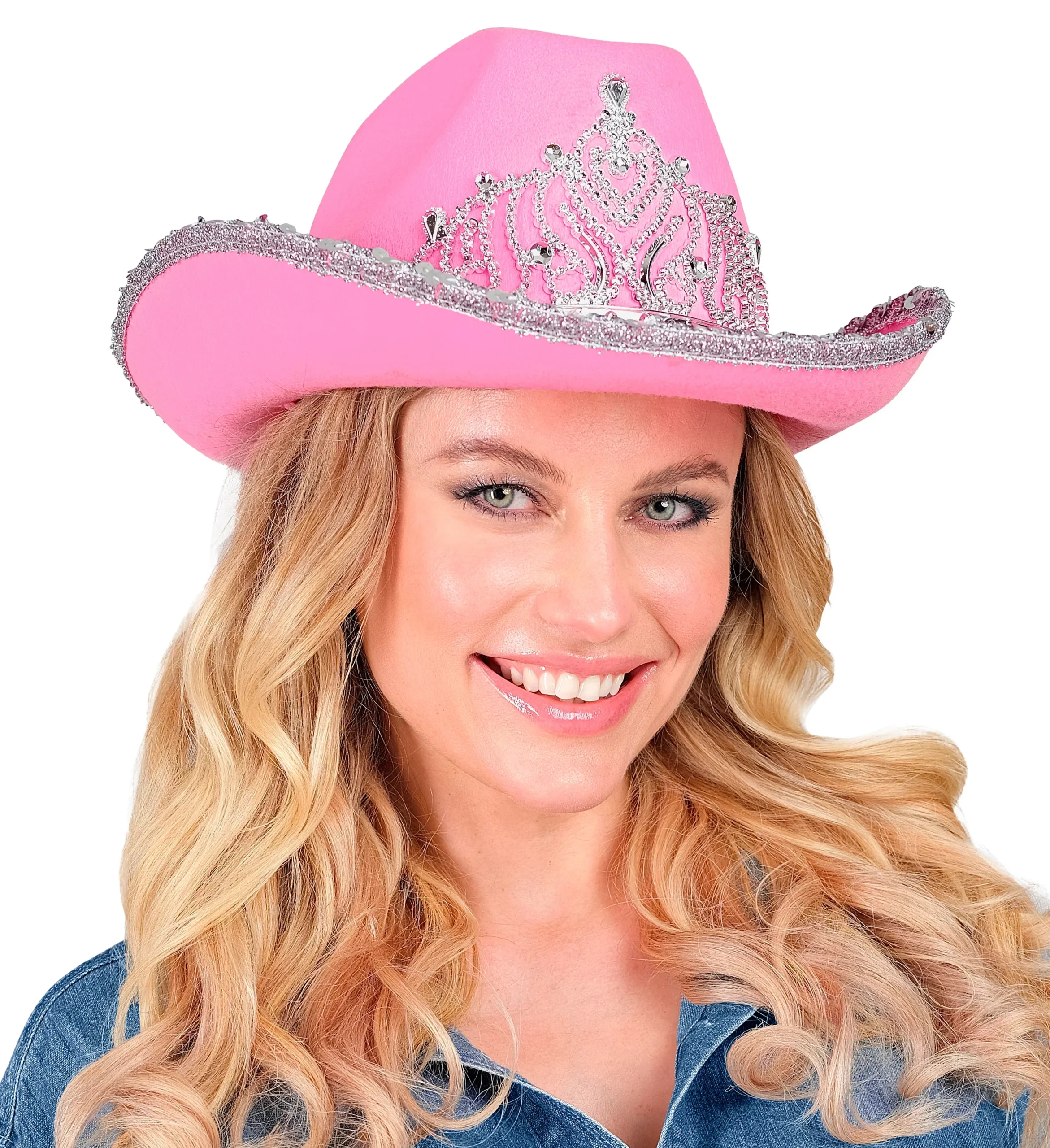 Cappello da cowboy rosa con tiara da principessa - immagine 5
