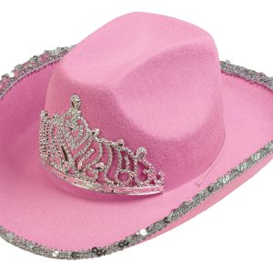 Cappello da cowboy rosa con tiara da principessa