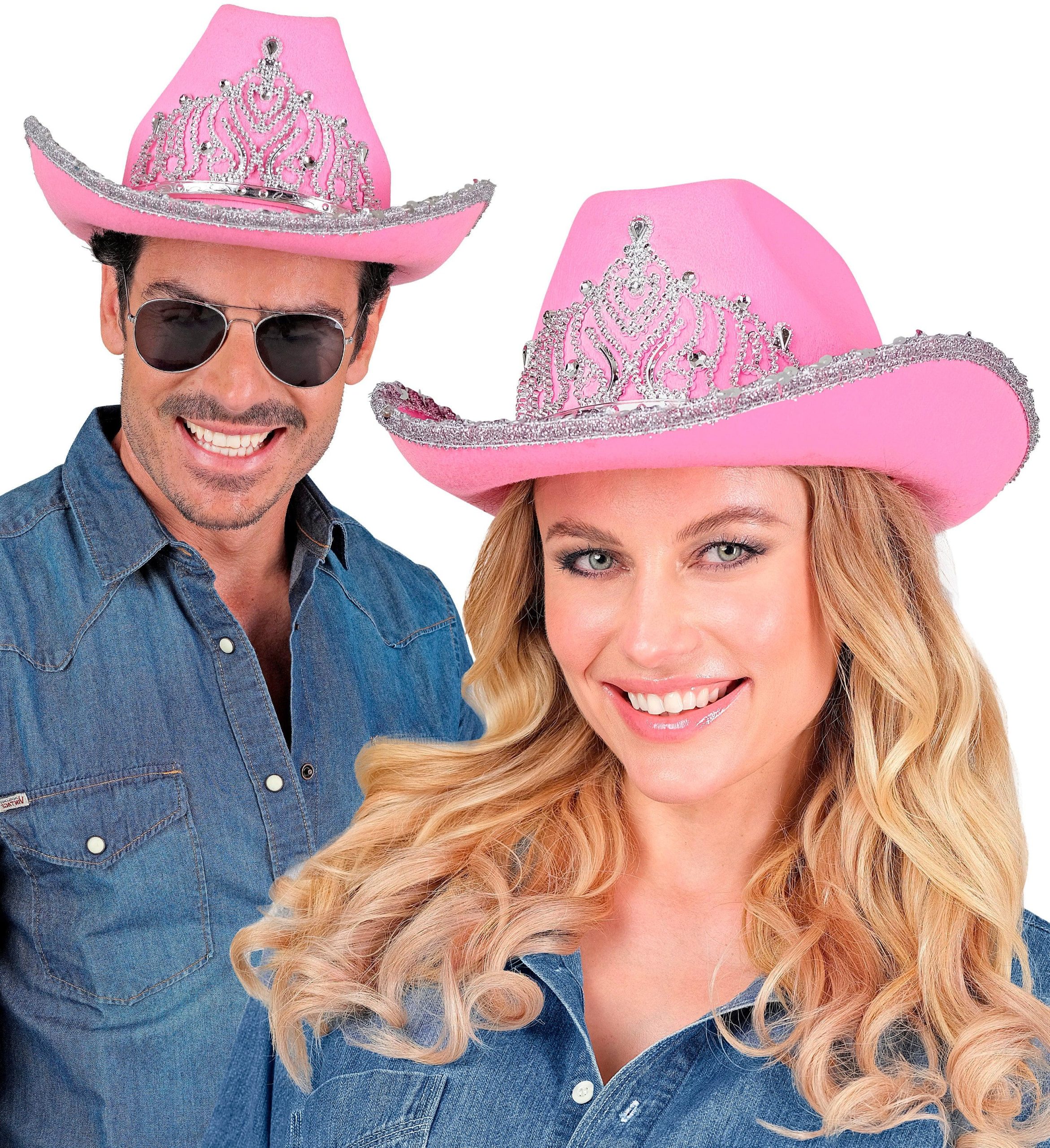 Cappello da cowboy rosa con tiara da principessa - immagine 3