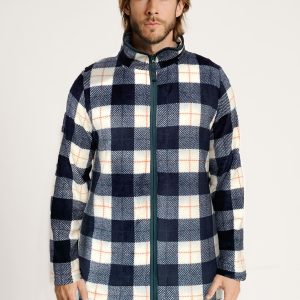 Accappatoio da uomo in pile con cerniera a quadri | MUYDEMI