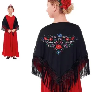 Mantón de Sevillana o Chulapa Nero Ricamato per Bambina