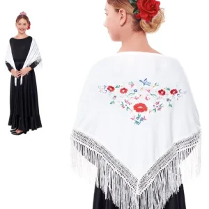 Mantón de Sevillana o Chulapa Bianco Ricamato per Bambina
