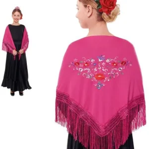 Mantón de Sevillana o Chulapa Rosa Ricamato per Bambina