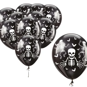 Pack di 10 Palloncini Neri con Scheletri