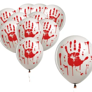 Pack di 10 Palloncini Bianchi con Mano Sanguinante