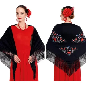 Mantón de Sevillana o Chulapa Nero con Ricamo