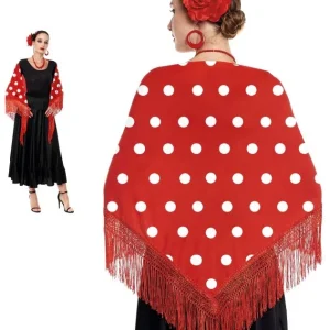 Mantón de Sevillana Rosso con Pois Bianchi