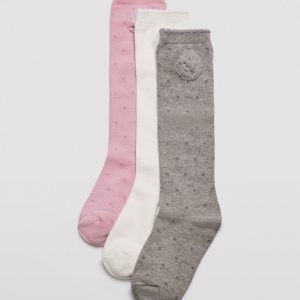 Confezione da 3 calzini lunghi da bambina con dettaglio fiore puntinato