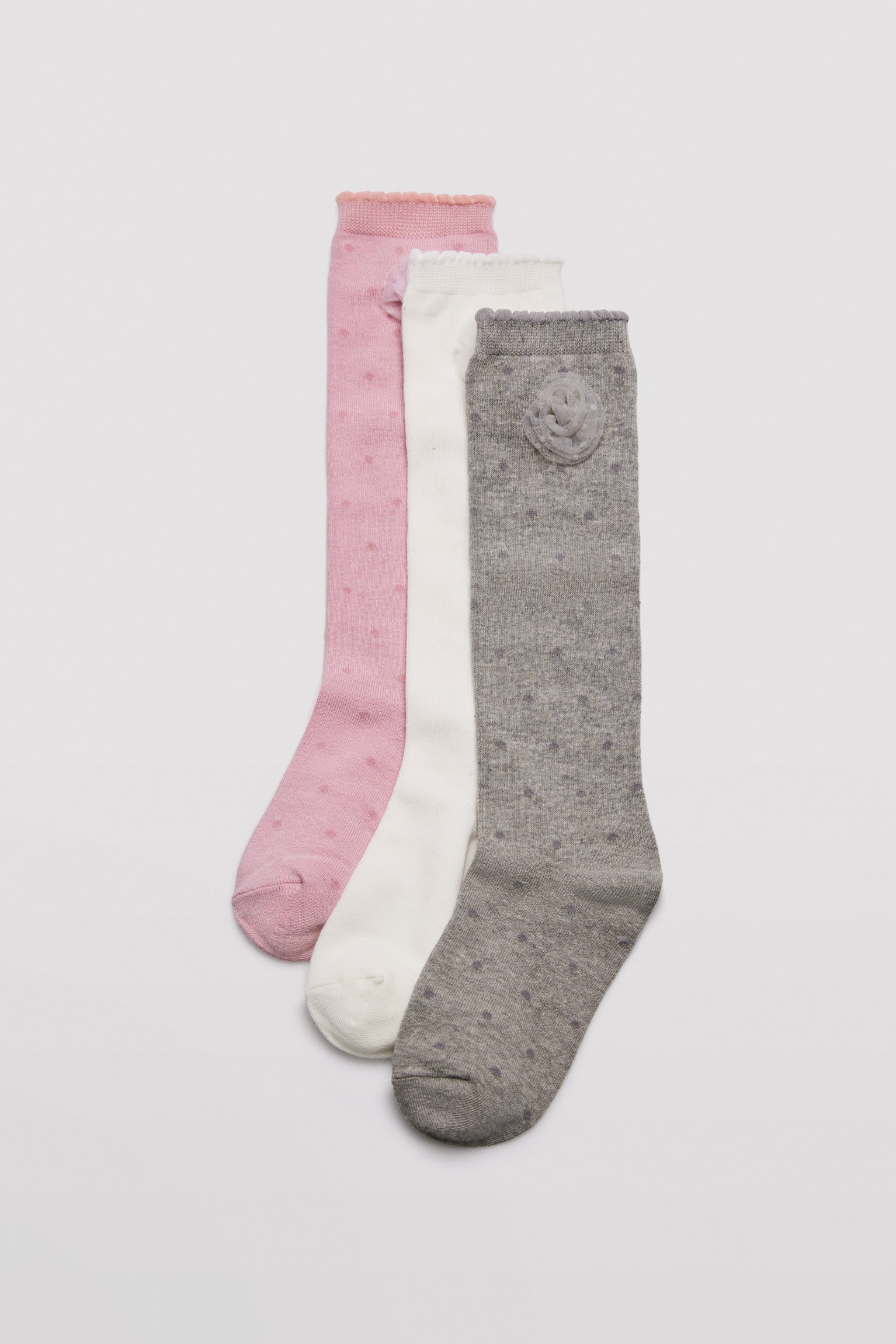 Confezione da 3 calzini lunghi da bambina con dettaglio fiore puntinato