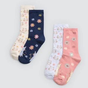 Confezione da 4 calzini per bambini stampati Sweet Flowers