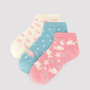 Confezione da 3 calzini alla caviglia stampati per bambini, Mare