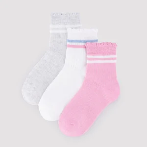 Confezione da 3 calzini corti con polsino arricciato e strisce a contrasto