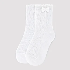 Calzini traforati per bambini con fiocco bianco