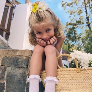 Calzini per bambini con dettaglio in pizzo traforato, bianchi