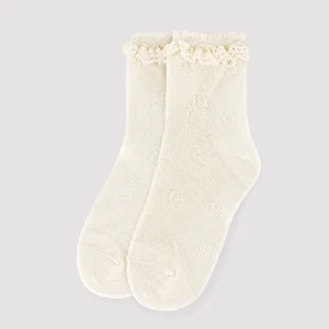 Calzini traforati per bambini con dettagli in pizzo avorio
