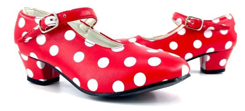 Scarpe da Flamenco Rosse con Pois Bianchi per Bambina