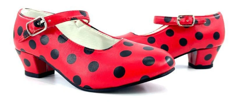 Scarpe da Flamenco Rosse con Pois Neri per Bambina - immagine 2