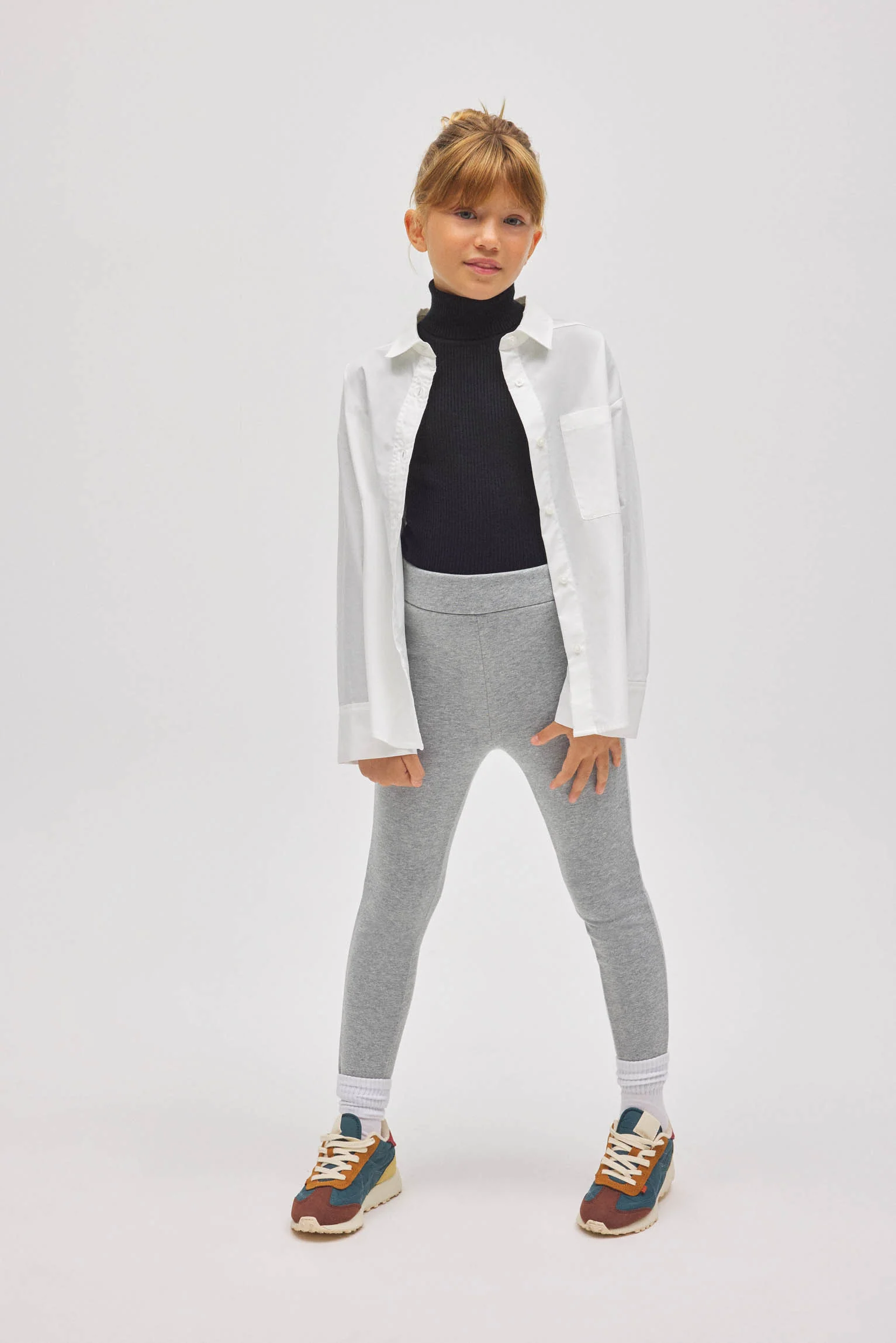 Leggings termici da bambina in pile grigio - immagine 2