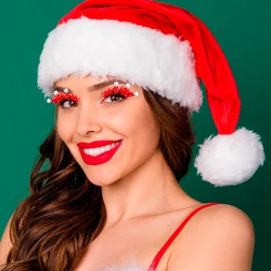 Ciglia Natalizie Rosse con Fiocchi di Neve e Pietre Preziose