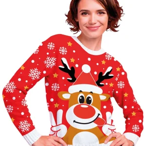 Maglione Renna Natalizio Rosso per Donna
