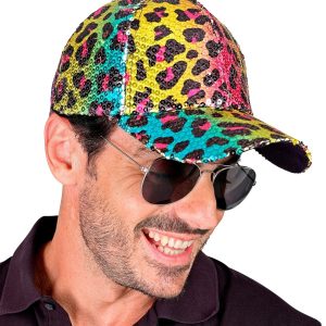 Cappello di Paillettes Multicolore Stampa Leopardo