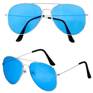 Occhiali Aviatore Metallici con Lenti Blu