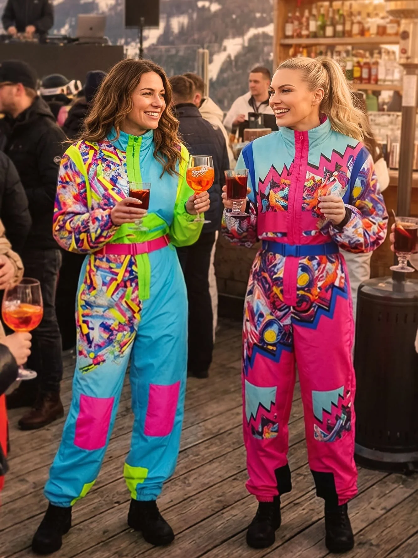 Costume da Sciatore Rosa e Blu Neon per Adulto - immagine 9