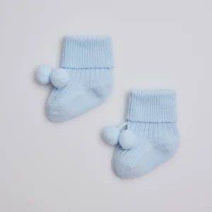 Calzini neonati a coste azzurri con nappine