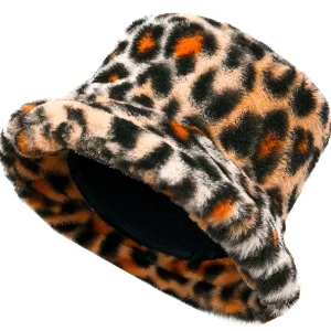 Cappello pescatore in peluche con stampa leopardata