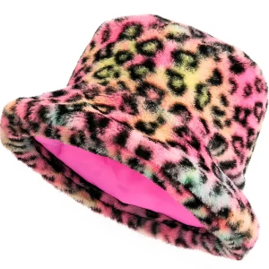 Cappello Pescatore di Peluche di Leopardo Multicolore