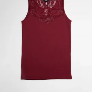 T-shirt termica in pizzo senza maniche bordeaux