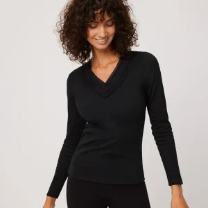 Calda maglietta nera in cotone a maniche lunghe