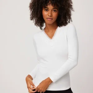 T-shirt bianca a maniche lunghe in caldo cotone