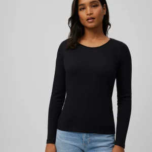 T-shirt calda nera girocollo a maniche lunghe