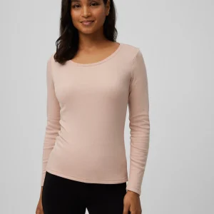 T-shirt calda a maniche lunghe con scollo tondo color carne