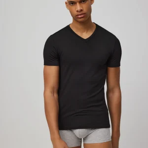 T-shirt termica intima nera a maniche corte scollo a V