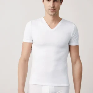 T-shirt termica intima bianca a maniche corte scollo a V