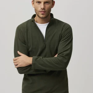 Felpa da uomo in pile mezza zip verde bottiglia