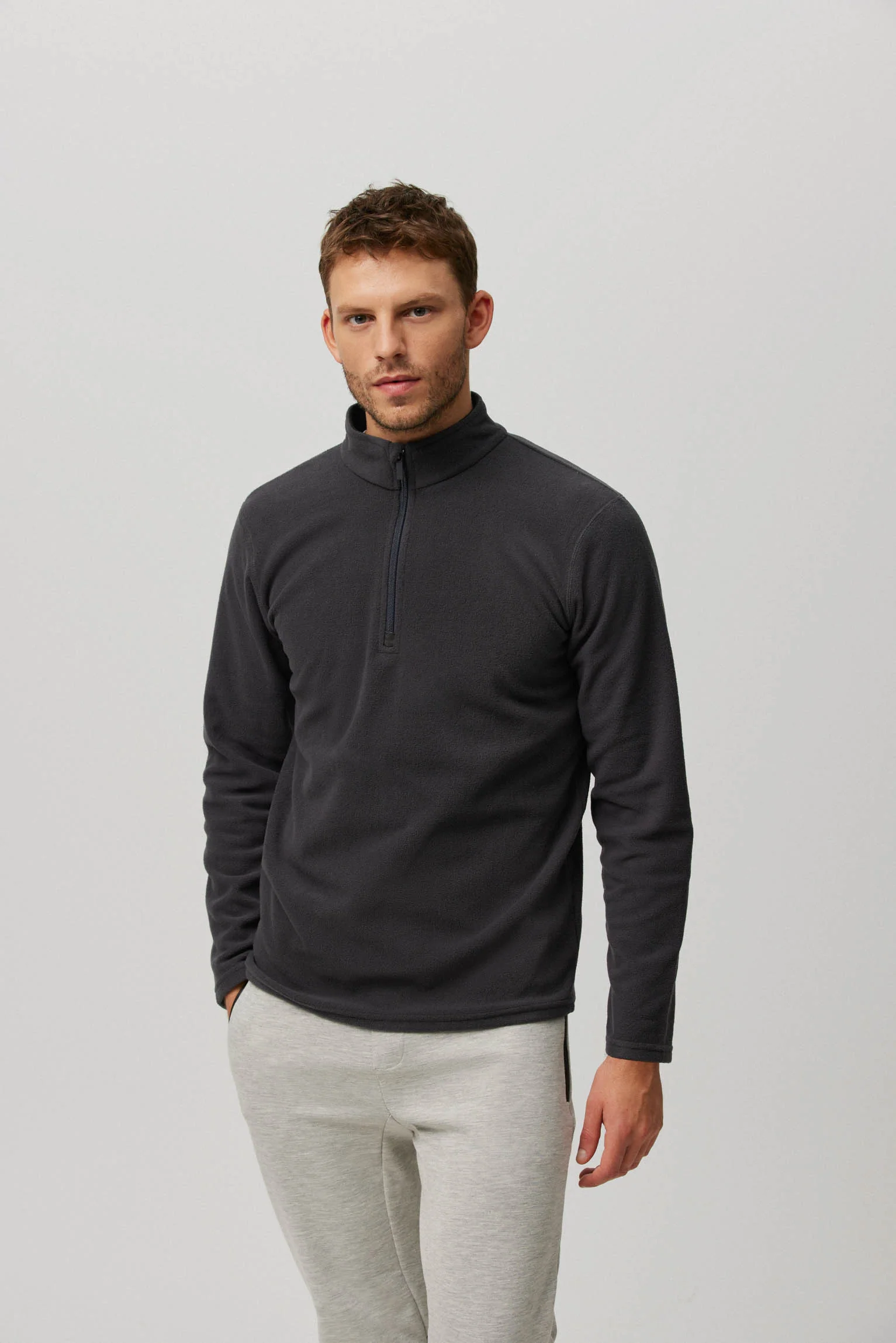 Pile polare da uomo con mezza zip antracite - immagine 2