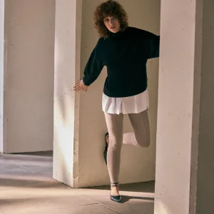 Leggings effetto scamosciato beige con dettaglio cucitura frontale