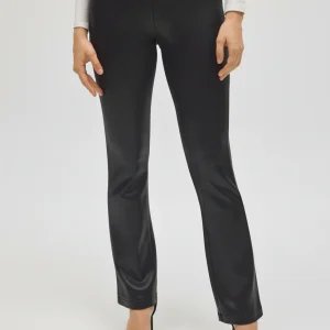 Pantaloni neri elasticizzati effetto pelle a zampa d'elefante