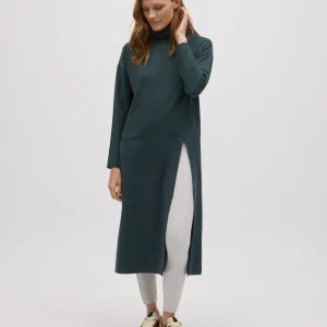 Maglione lungo verde bottiglia caldo con spacco