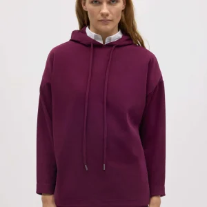 Felpa con cappuccio regolabile in caldo tessuto bordeaux