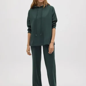 Felpa con cappuccio calda e regolabile con texture verde bottiglia