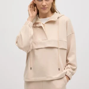 Felpa con cappuccio fluida color avorio