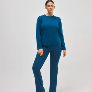 Leggings termici svasati in pile blu, stile sportivo