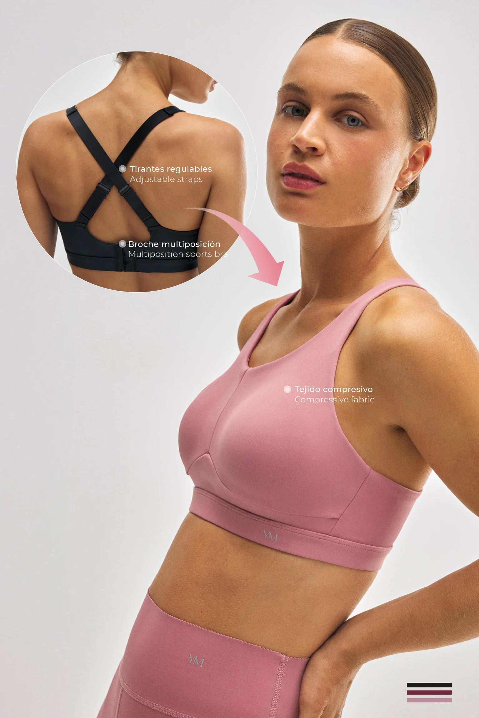 Reggiseno sportivo ad alto sostegno con spalline regolabili color bordeaux - immagine 4